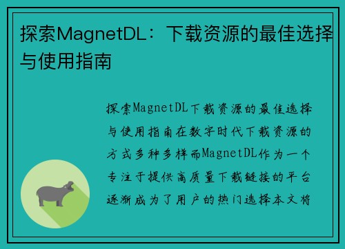 探索MagnetDL：下载资源的最佳选择与使用指南